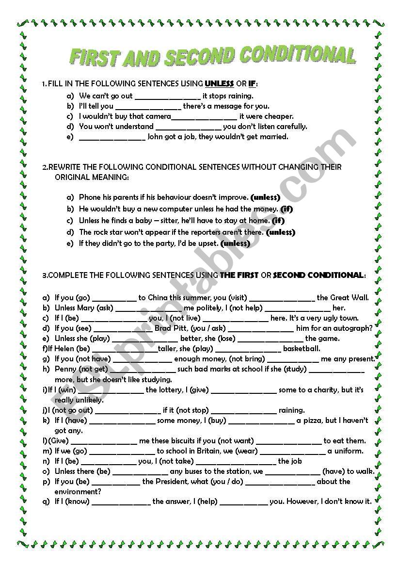 FIRST AND SECOND CONDITIONALS - KEY INCLUDED