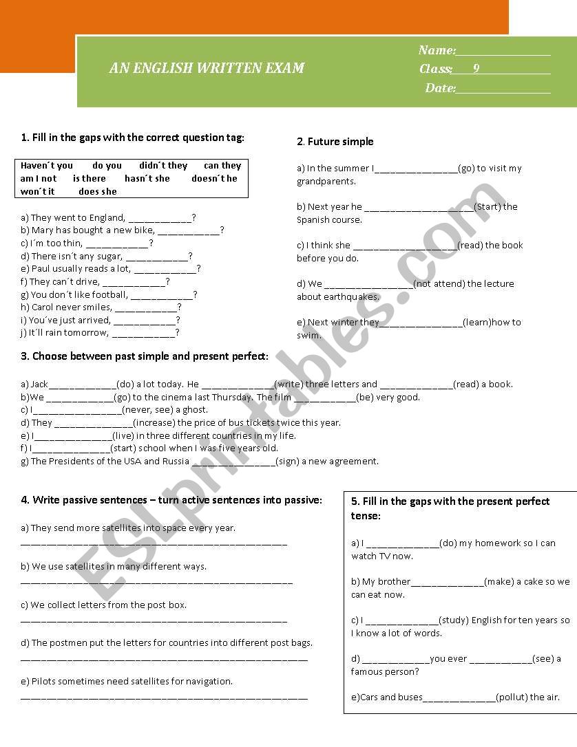 test worksheet