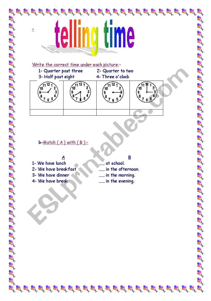 telling time worksheet