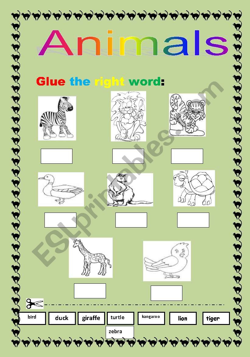 ANIMALS- cut and glue worksheet