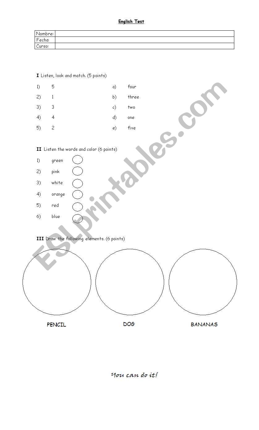 English Test worksheet