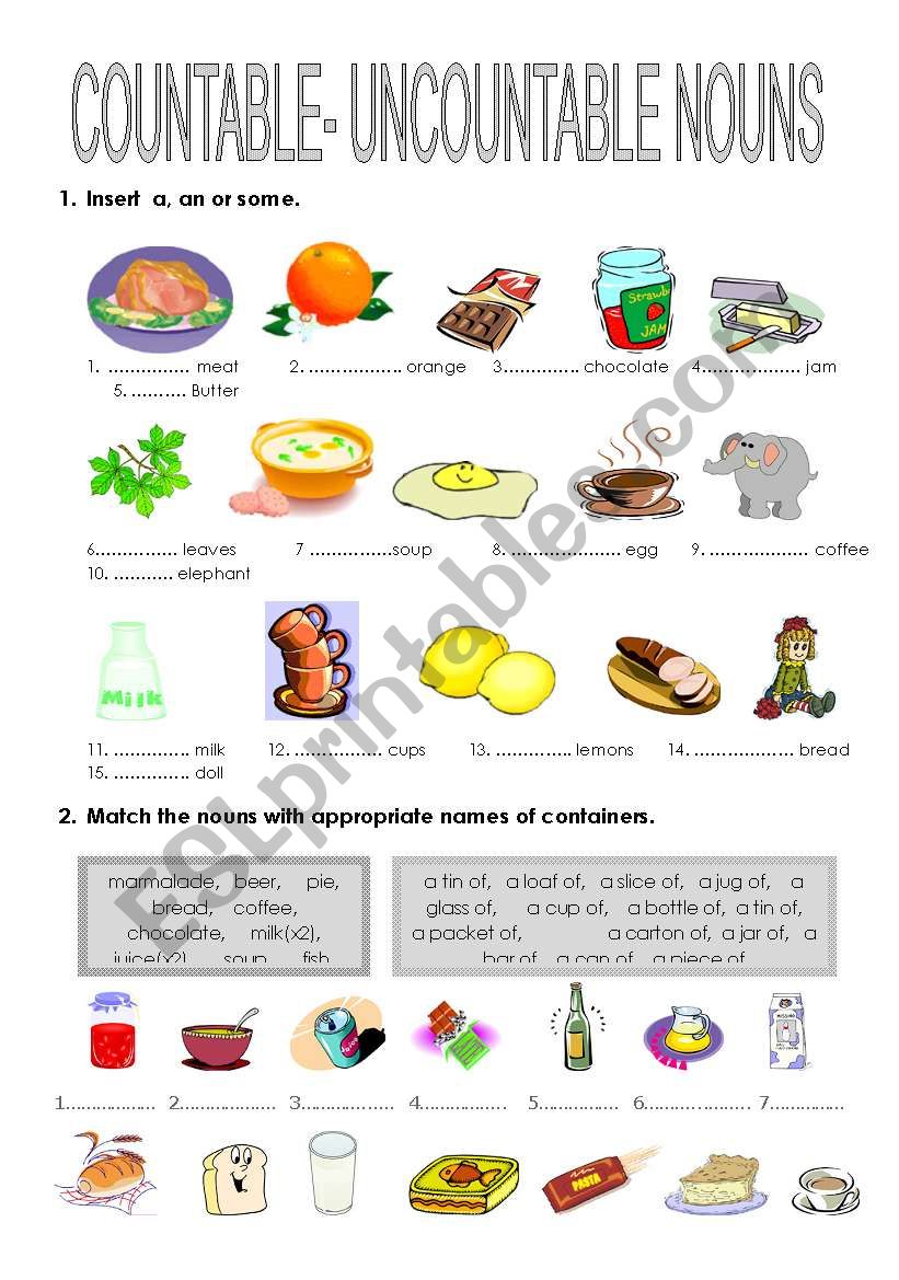 countable- uncountable worksheet