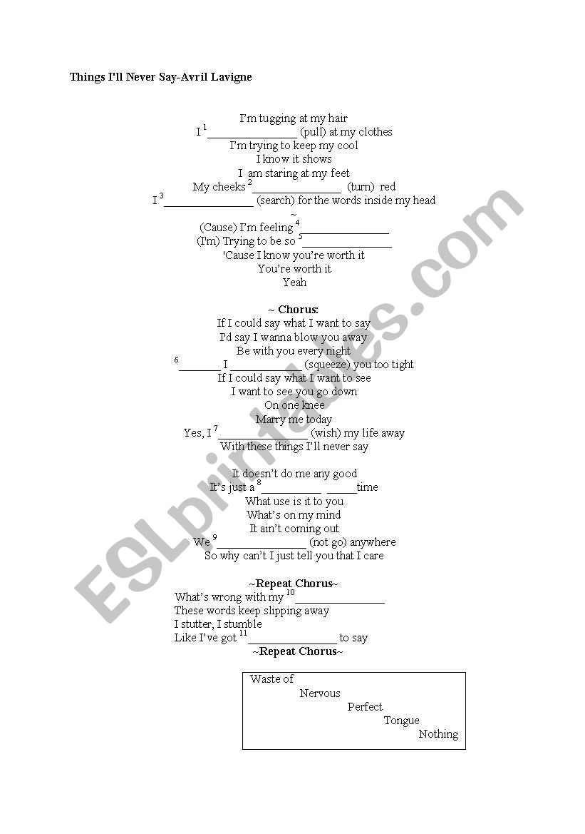present continuous tense song worksheet