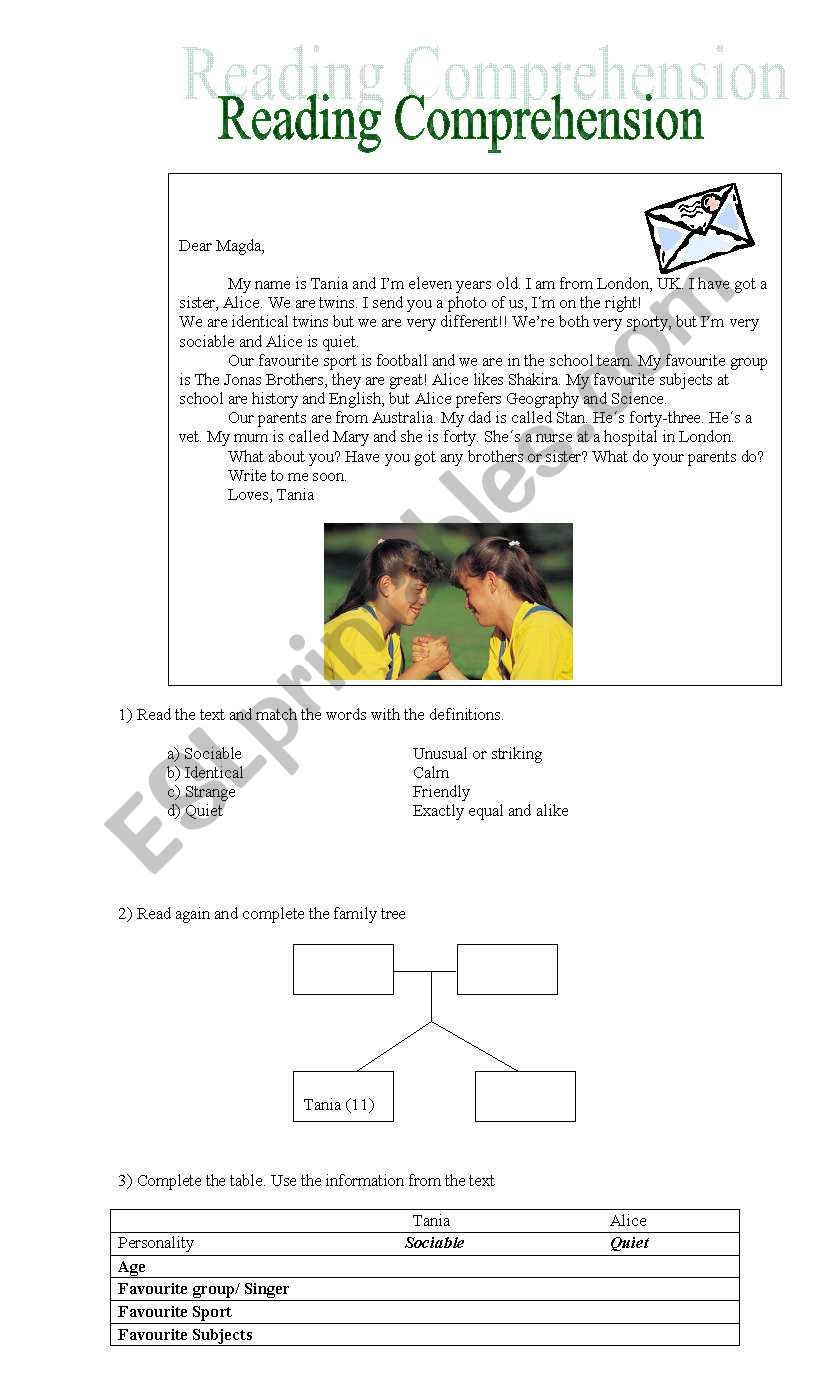 Reading Comprehension  worksheet