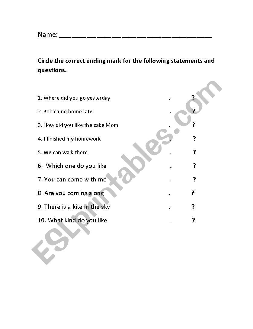 Statements and Questions worksheet
