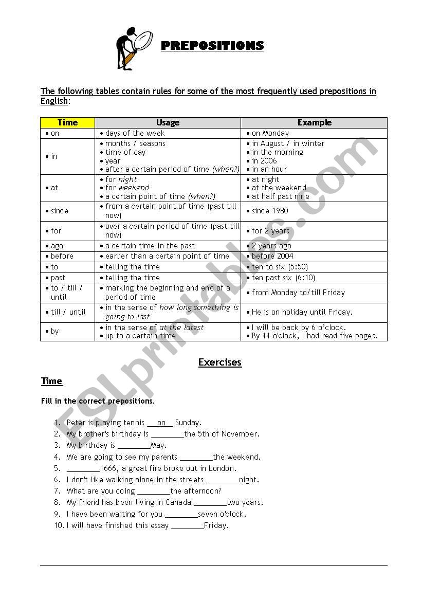 Prepositions worksheet