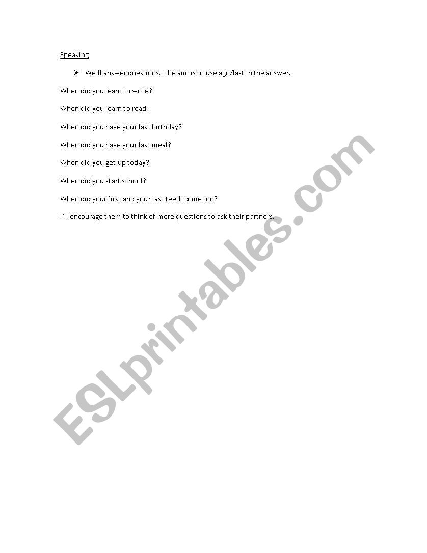 Speaking worksheet