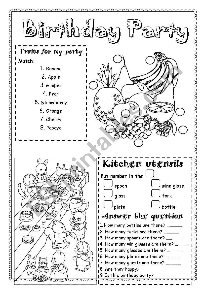 Birthday Party worksheet