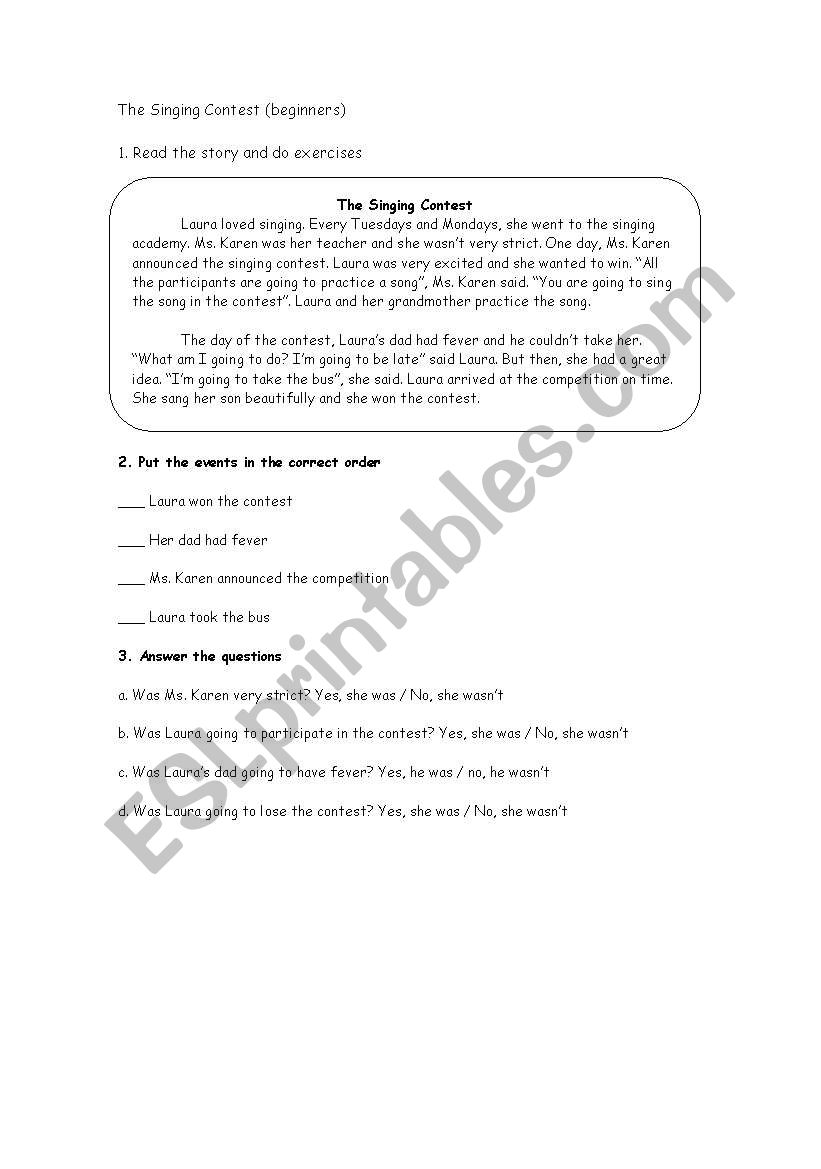 The Singing Contest worksheet