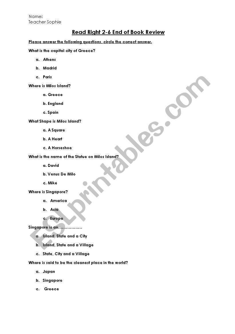 book review worksheet