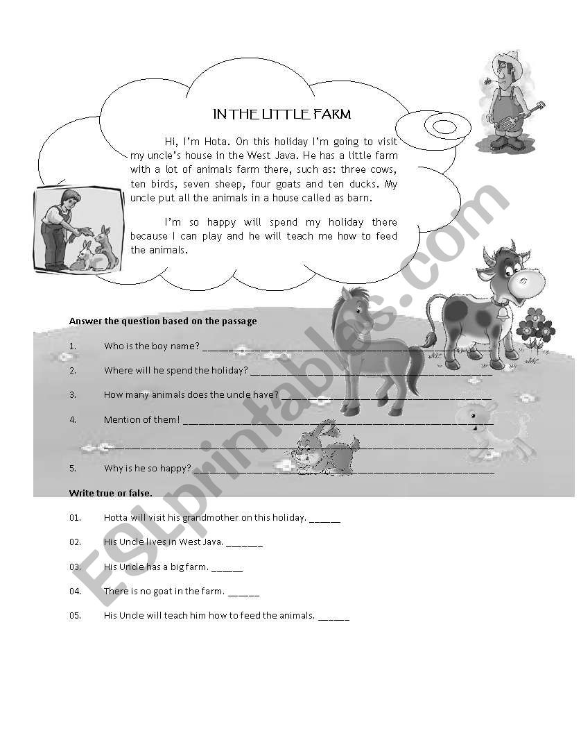 in the little farm worksheet