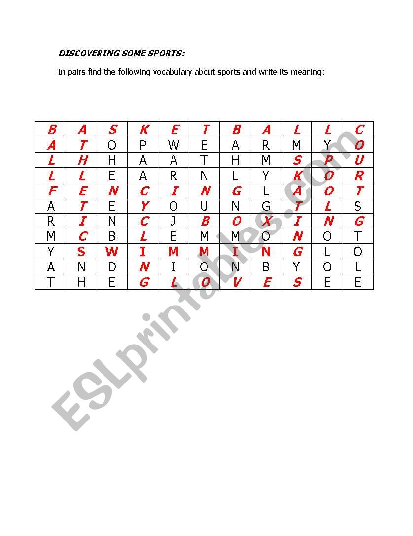 DISCOVERING SOME SPORTS worksheet