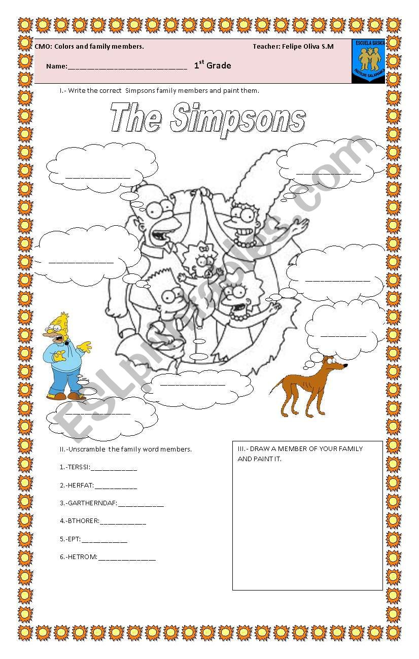 Simpson family members worksheet