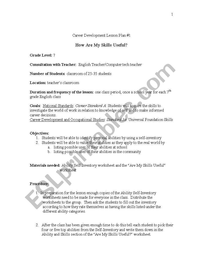 Career inventory worksheet