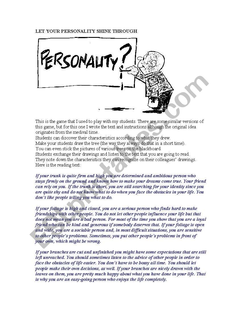 Personality game worksheet