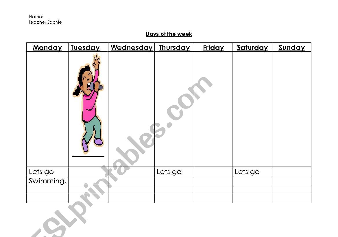 Days of the week worksheet