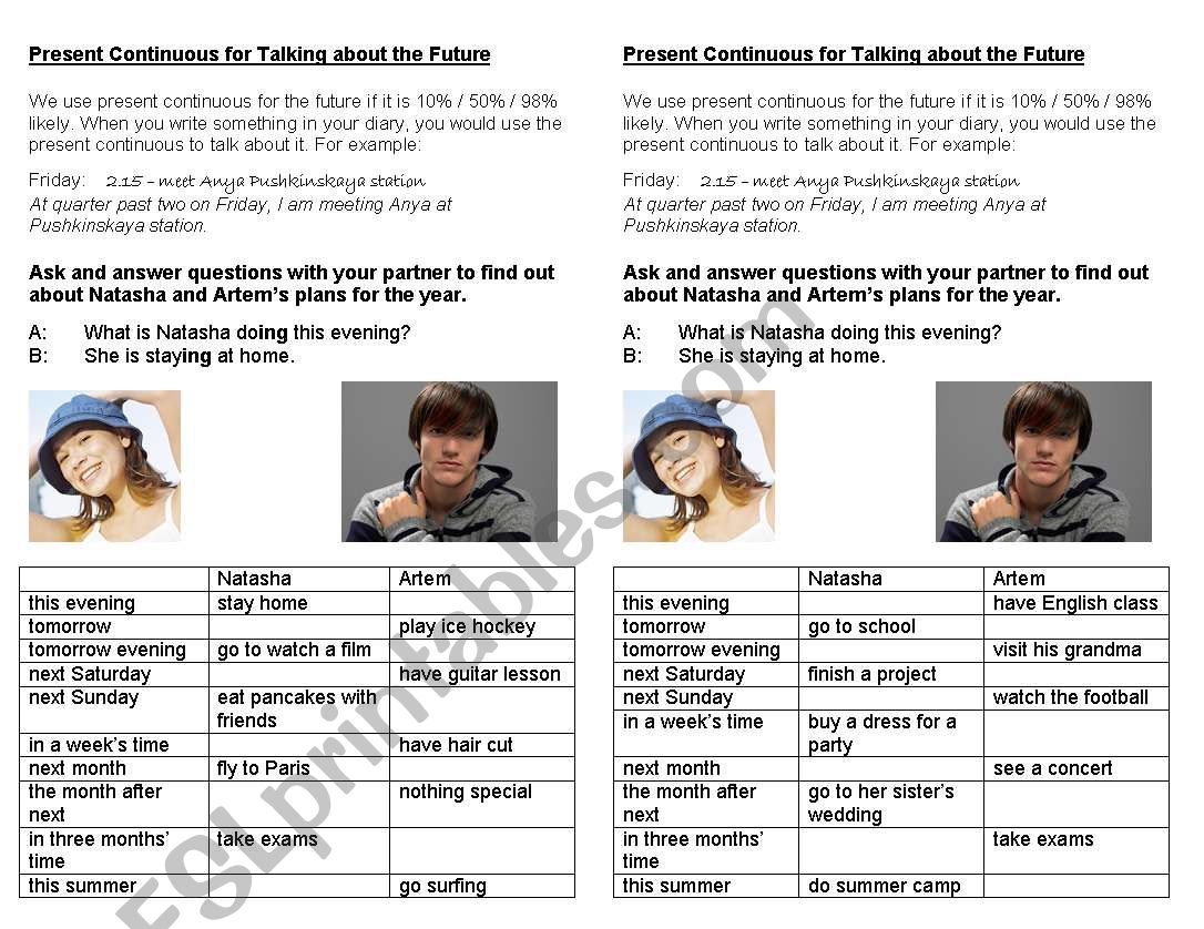 Present Continuous for Future worksheet