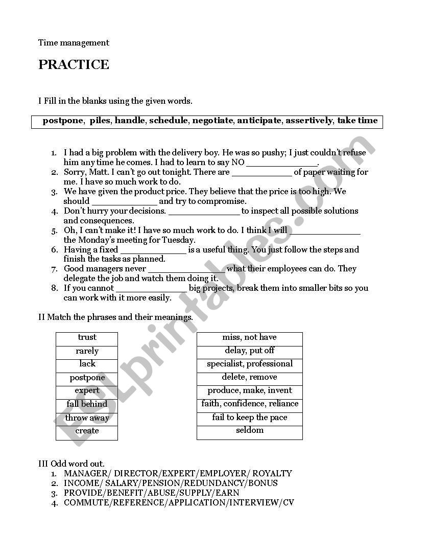 Business vocabulary practice worksheet