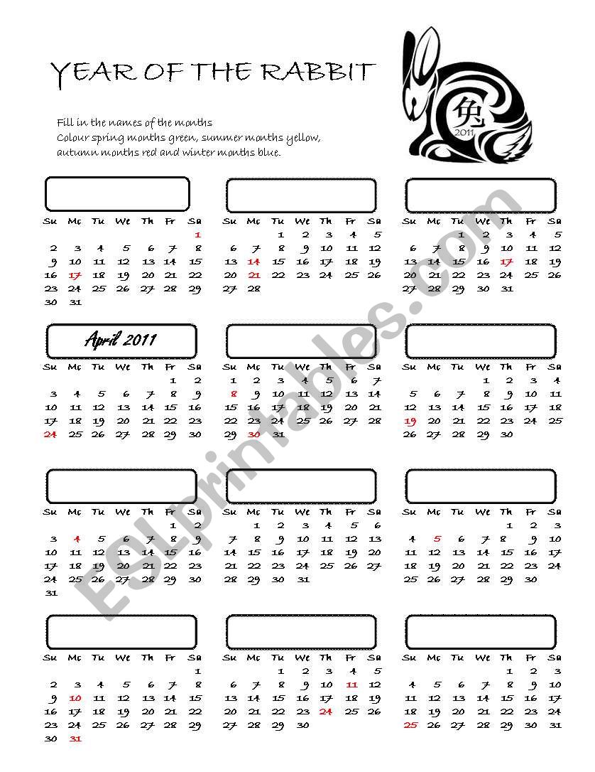 calendar worksheet esl