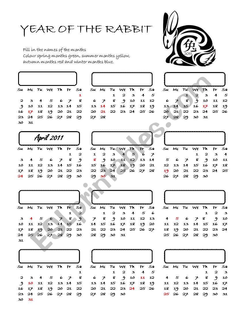 Calendar worksheet