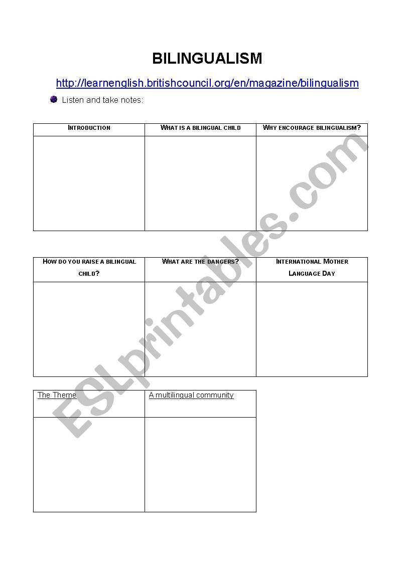 BILINGUALISM worksheet