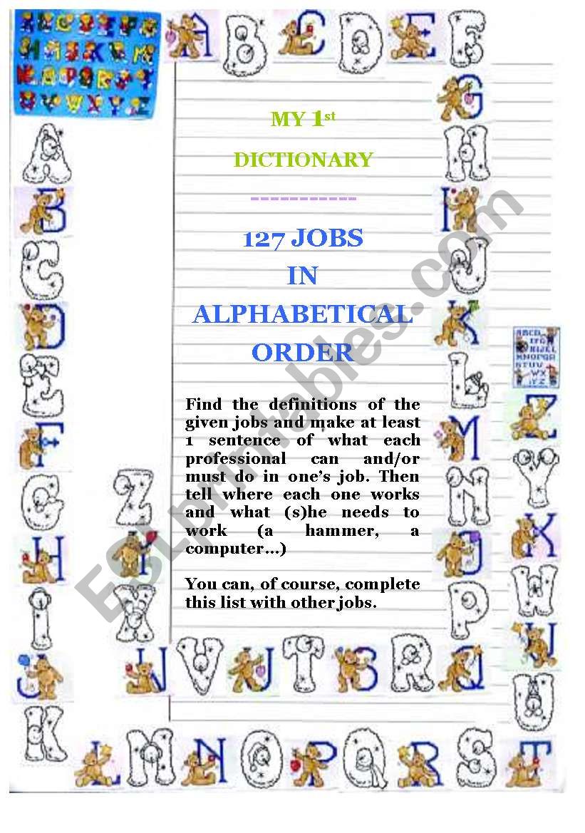 127 jobs in alphabetical order and exercises- part 1/2 of the file