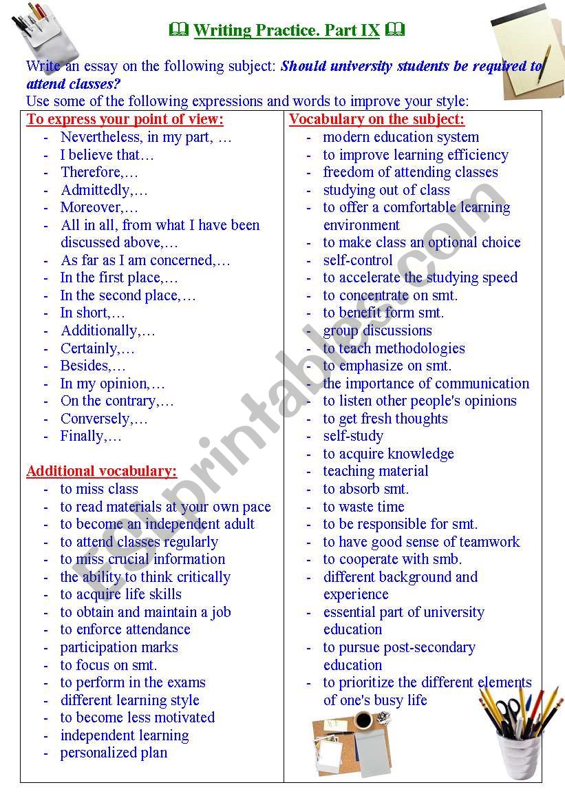 Writing practice for TOEFL/IELTS exams. Useful expressions and vocabulary. Part IX.