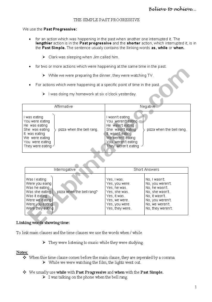 The Past Progressive Tense  with time Expressions