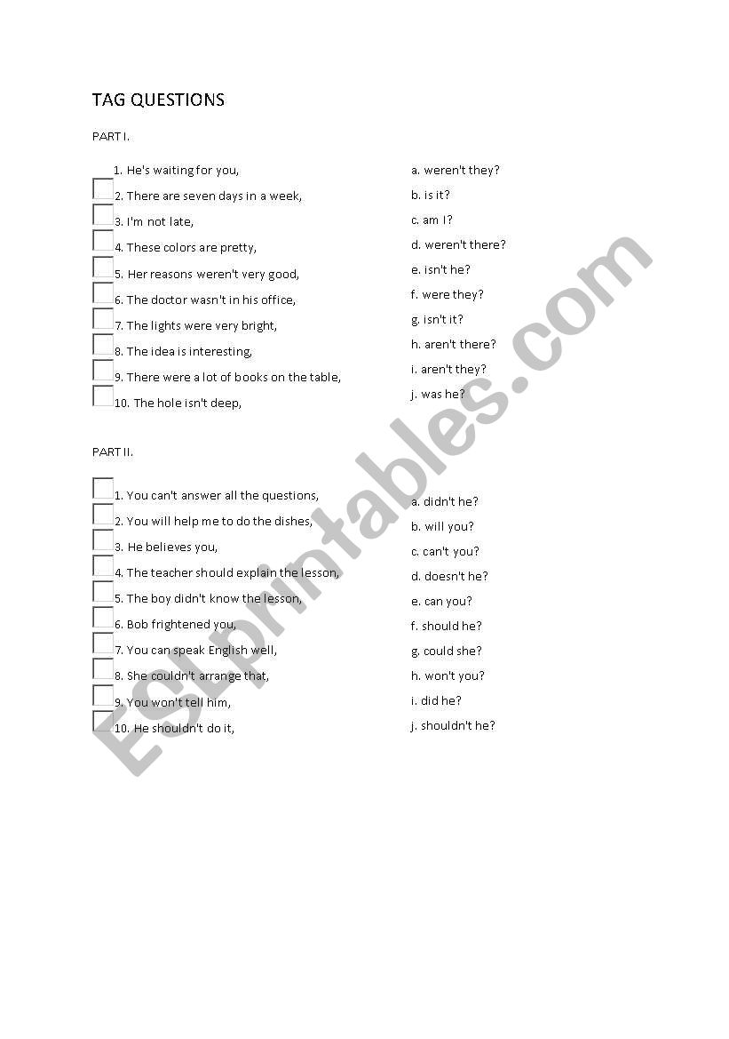 Tag Questions worksheet