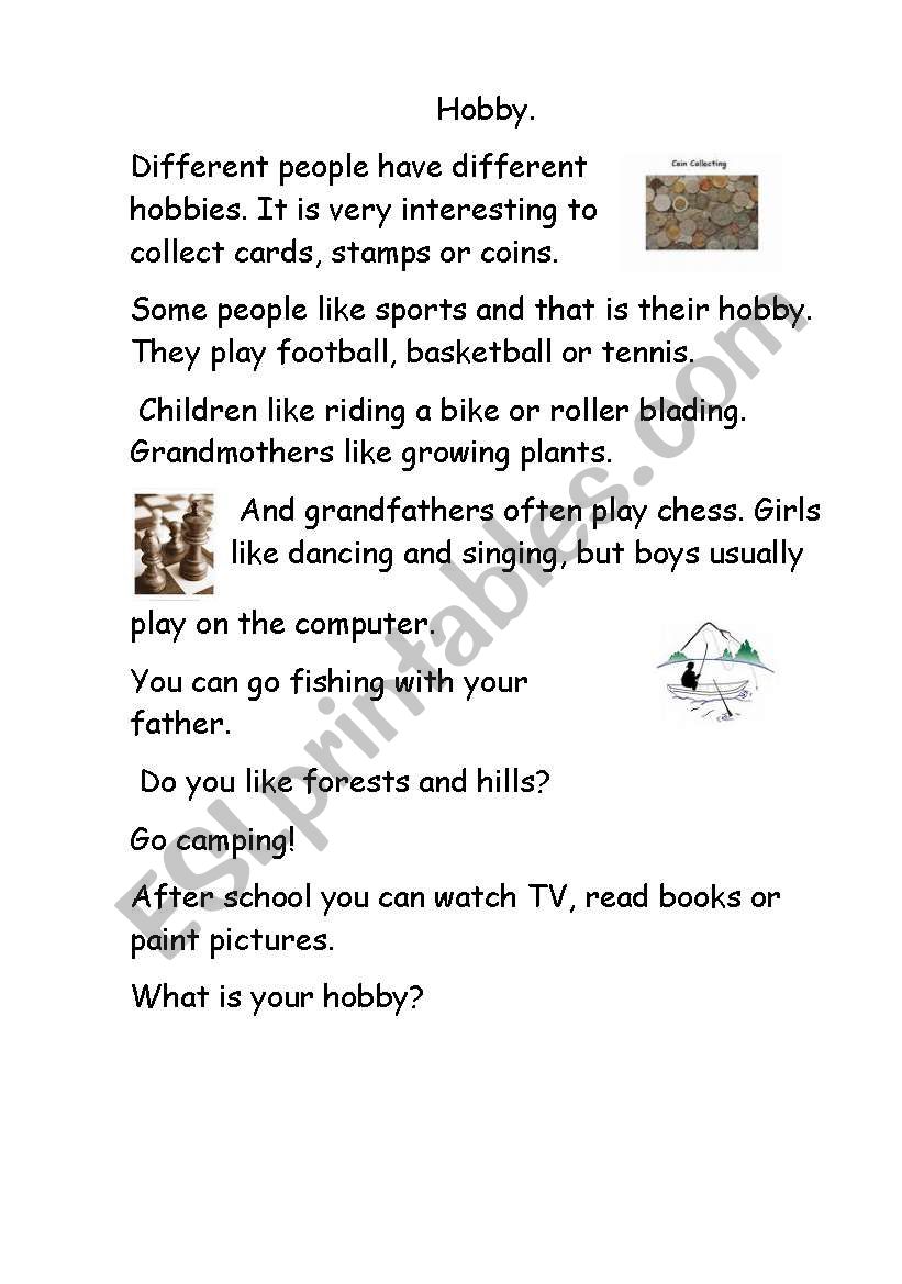 Hobby worksheet