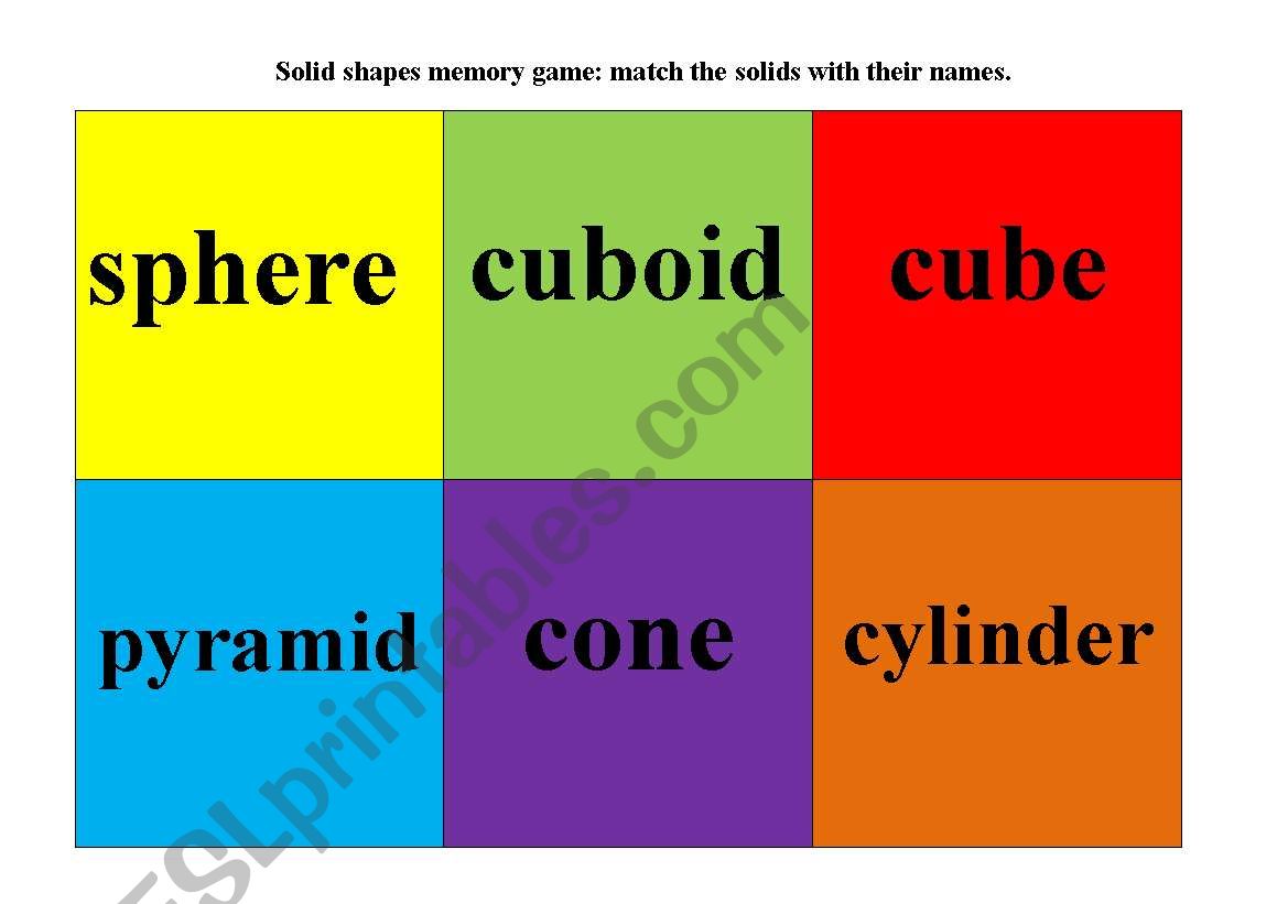 3D shapes memory game worksheet