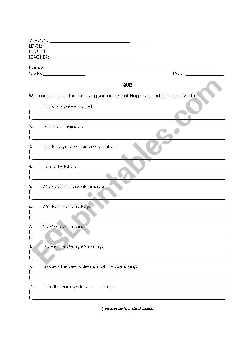 VERB TO BE worksheet