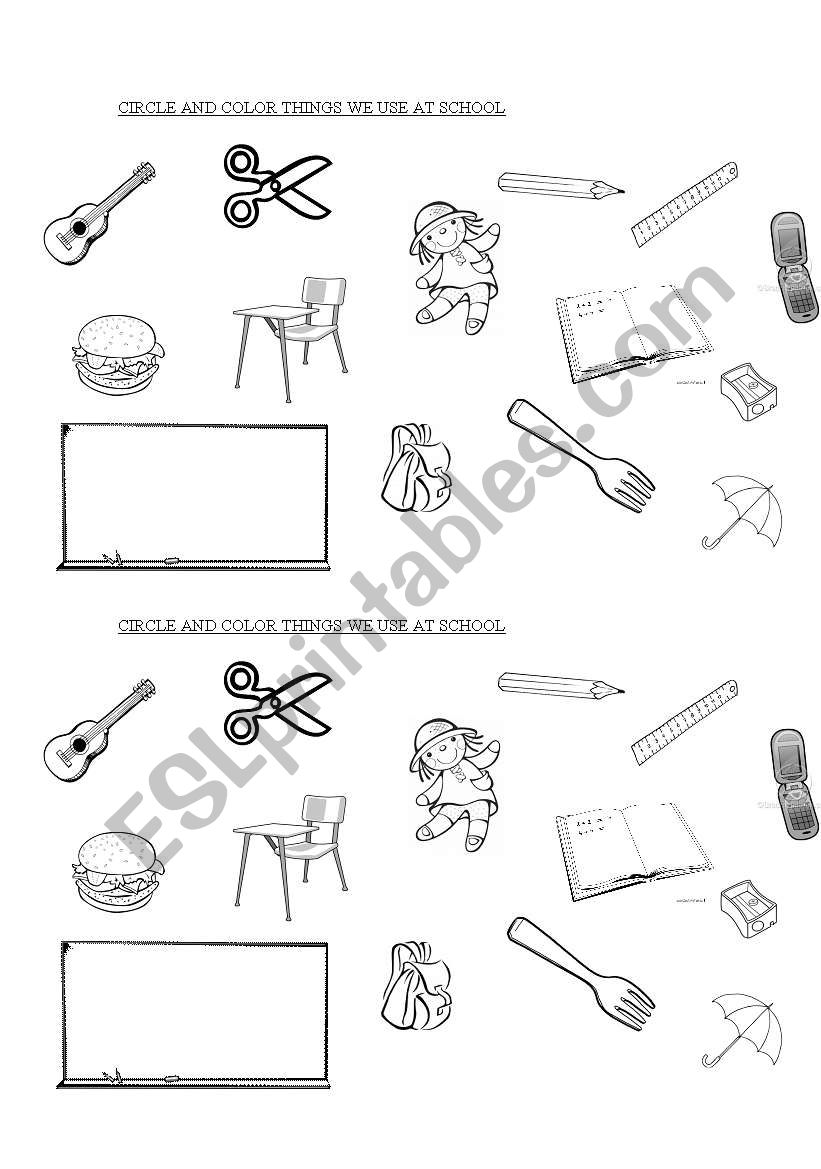 School objects for kindergarten