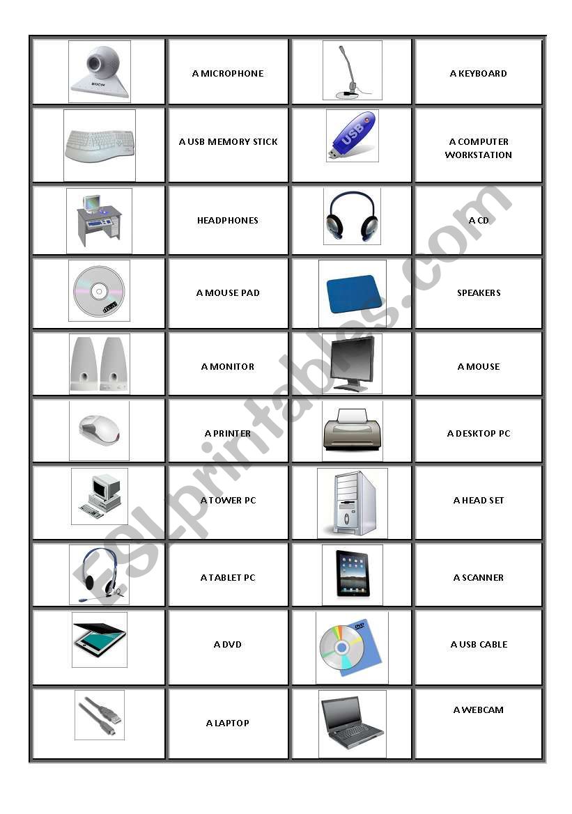 Computer vocabulary - domino worksheet