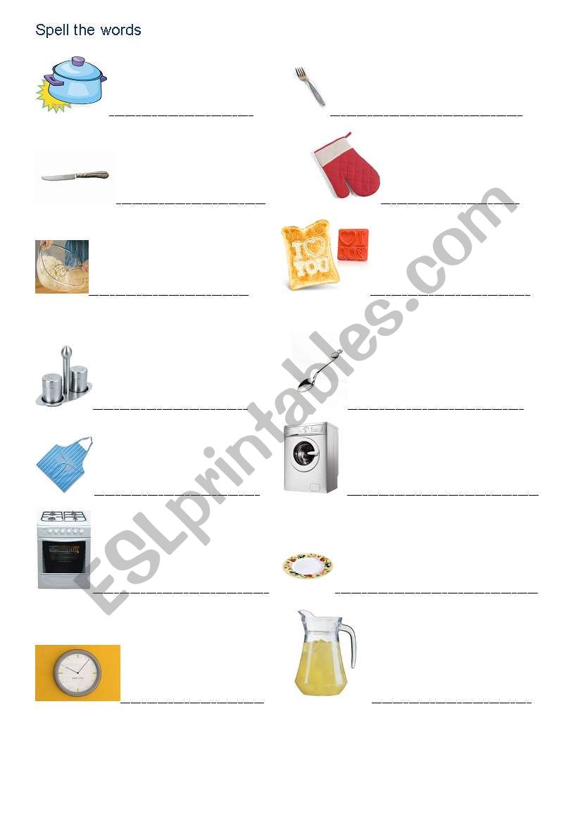 Kitchen words worksheet