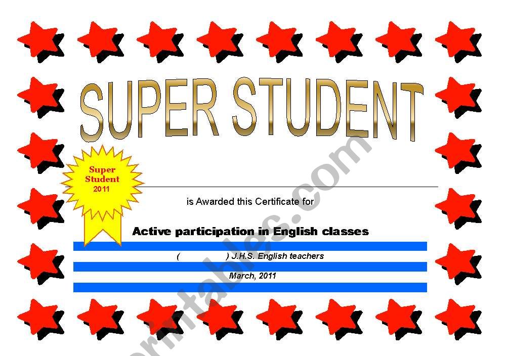 certificate: super student worksheet