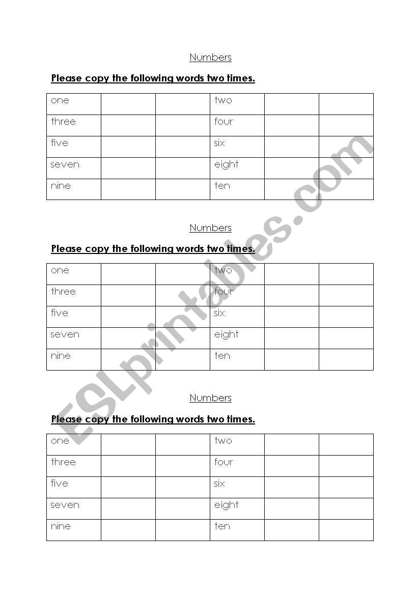 Numbers worksheet