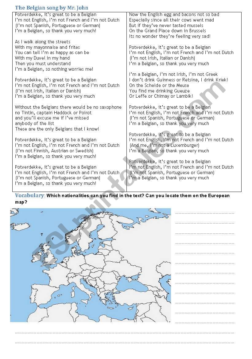 Nationalities worksheet