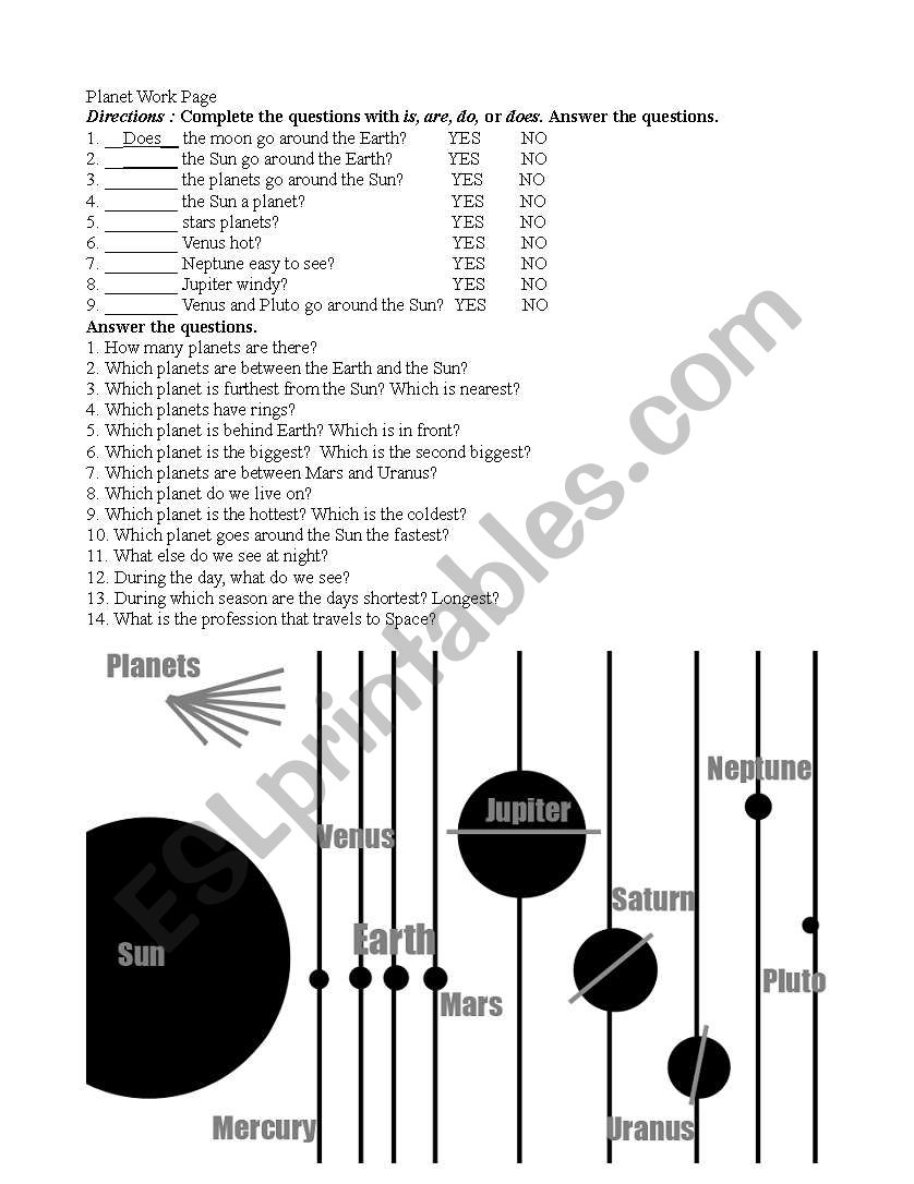 Planets worksheet