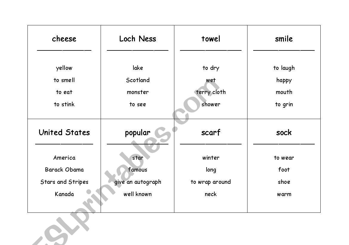 taboo cards worksheet