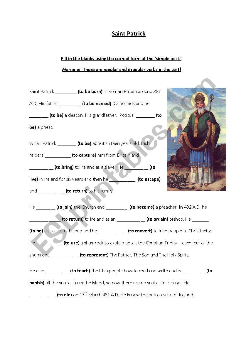 St Patricks Day. Fill in blanks with Simple Past Activity