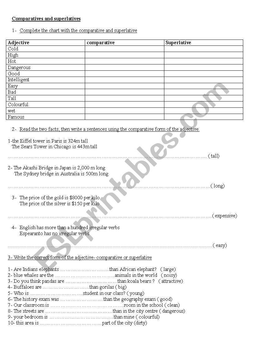 comparative and superlaitve worksheet