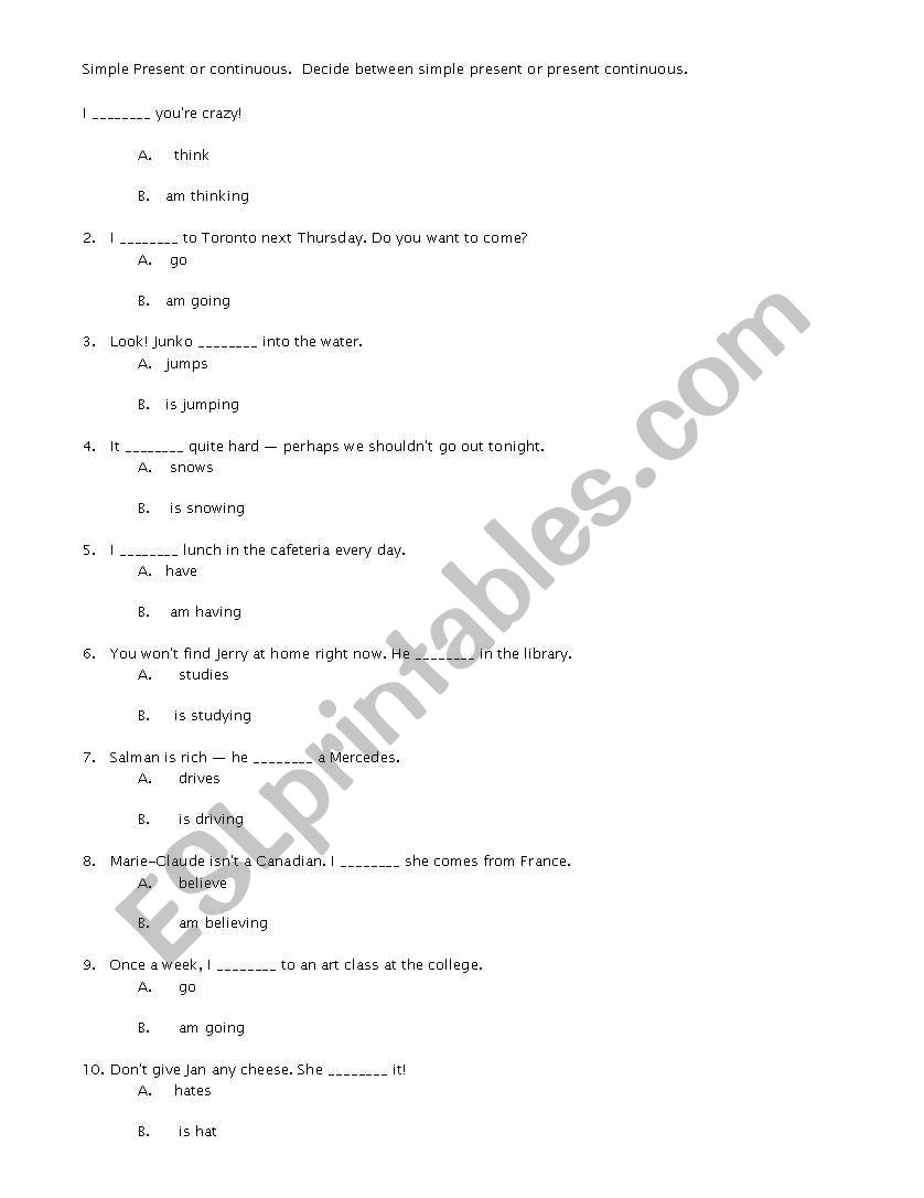 Simple present or present continuous
