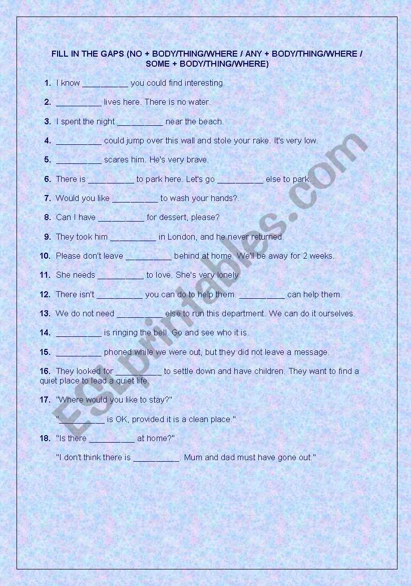 Indefinite pronouns worksheet