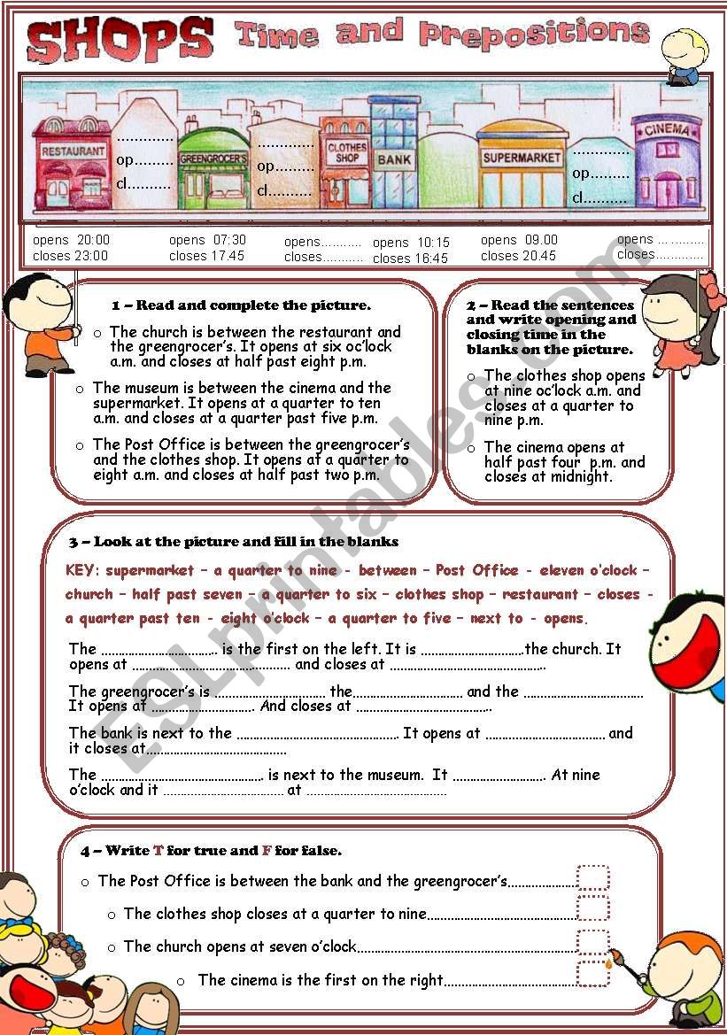 shops - time and prepositions.