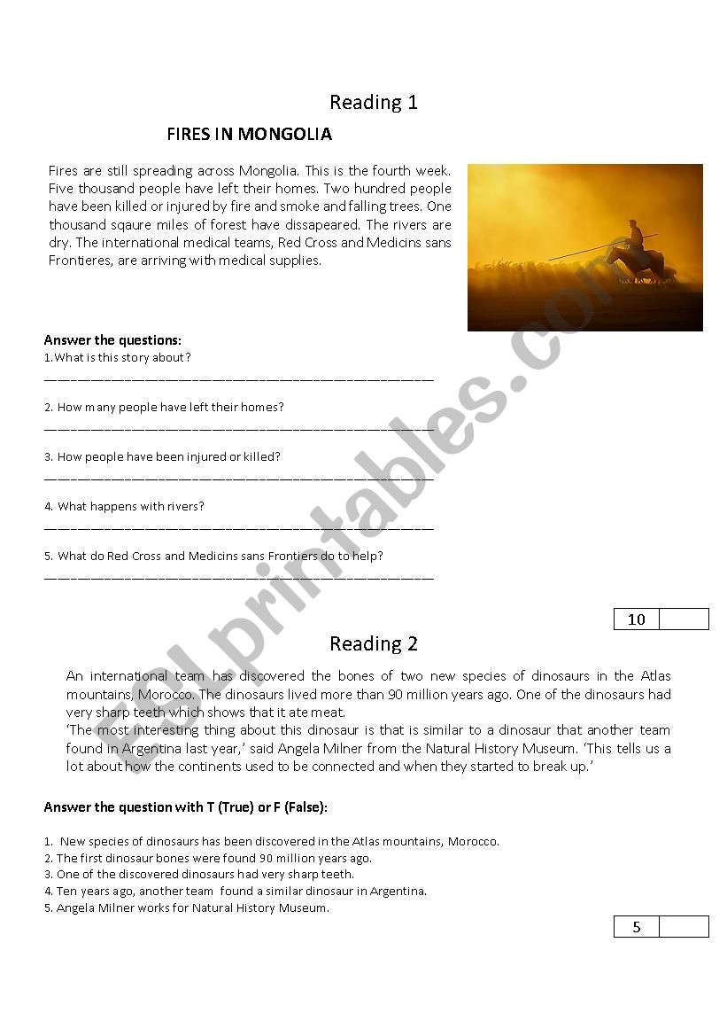 test worksheet