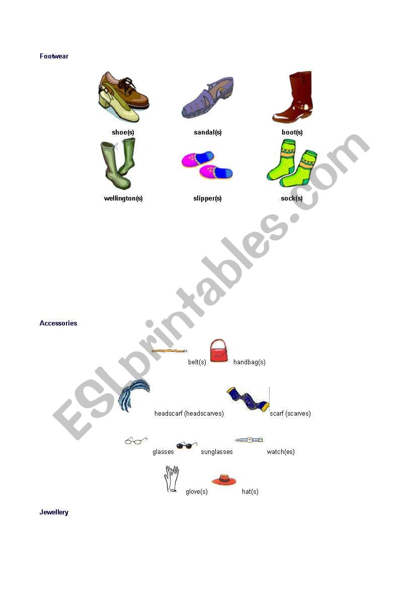 footwear and accessories worksheet
