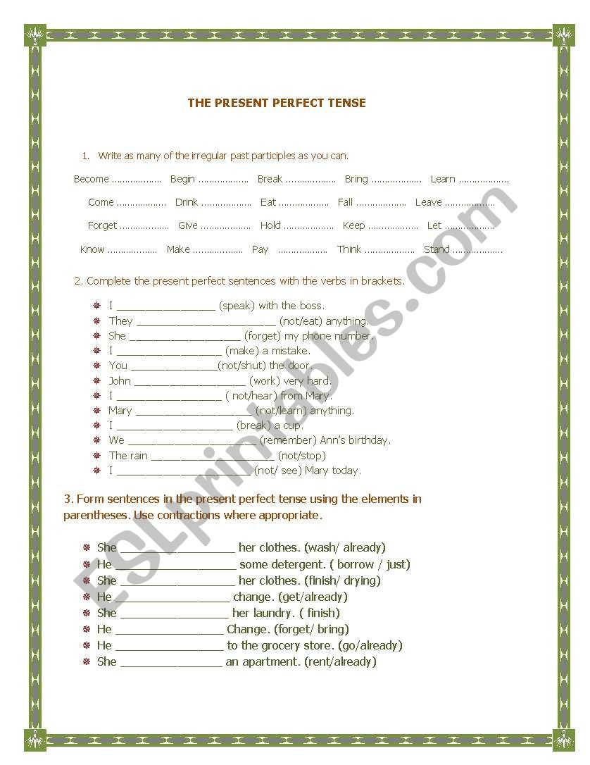 simple present perfect worksheet