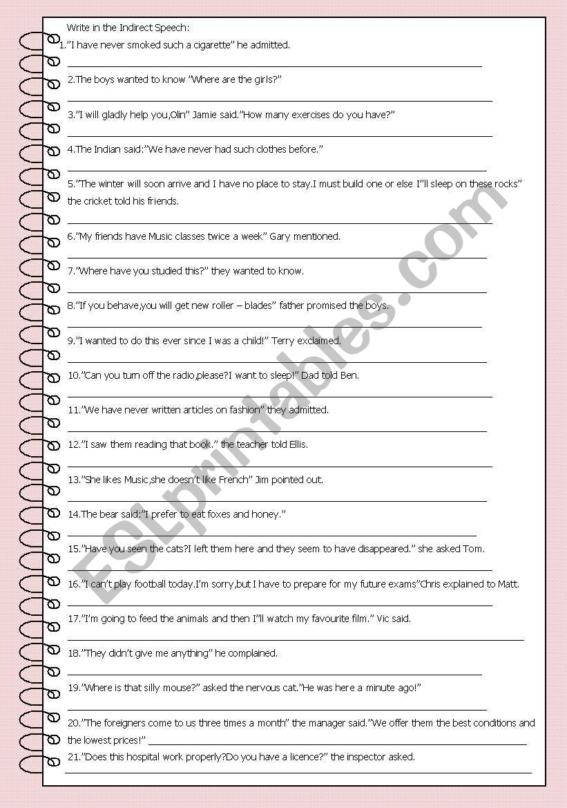 Indirect Speech 4 worksheet