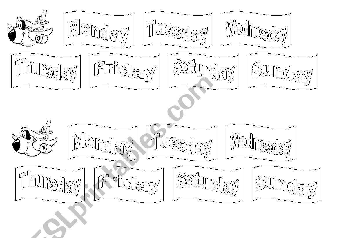 Days of the week Air plane worksheet